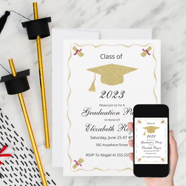 Convites Formatura Chic Elegante Brilho Cap E Diploma (Criador carregado)
