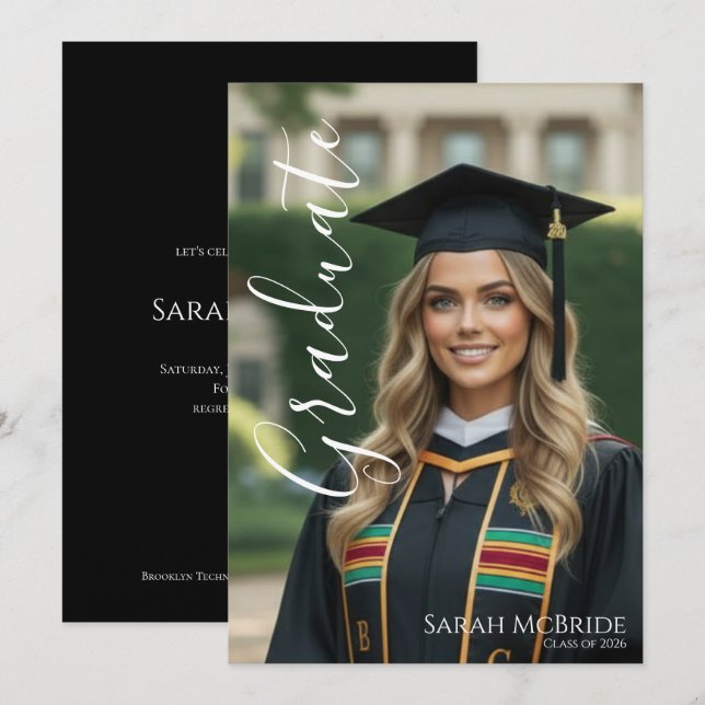Convites Formatura Clássica Elegante com Uma Foto (Frente/Verso)