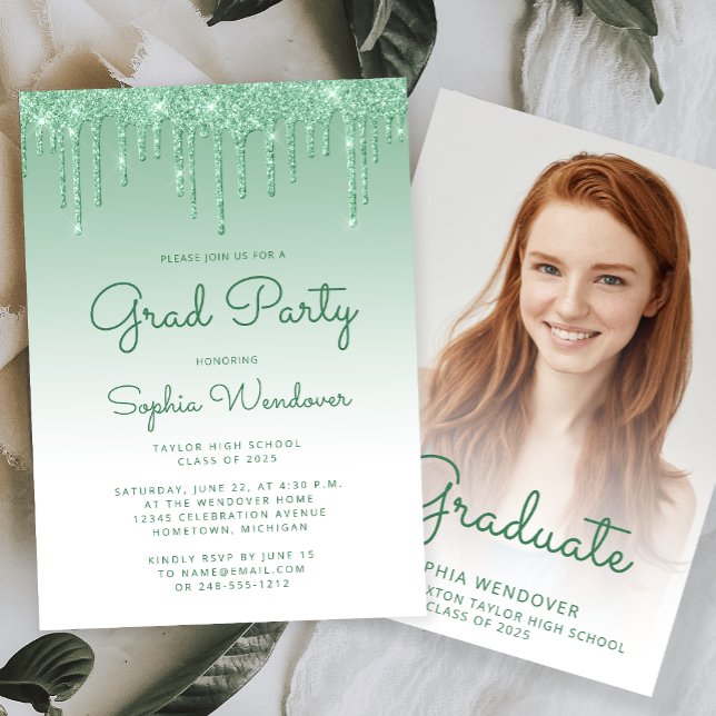 Convites Formatura com Foto Drip Glitter Verde Glam 2026 (Criador carregado)