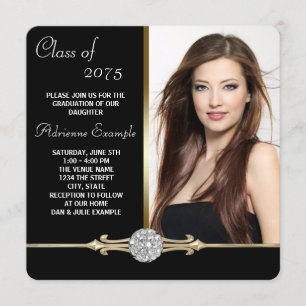 Convites Formatura com Glamour Preto e Diamante Dourado