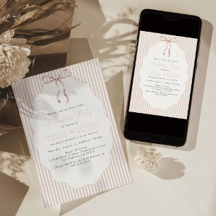 Convites Formatura Conjunta Bege com Listras Finas e Laço A