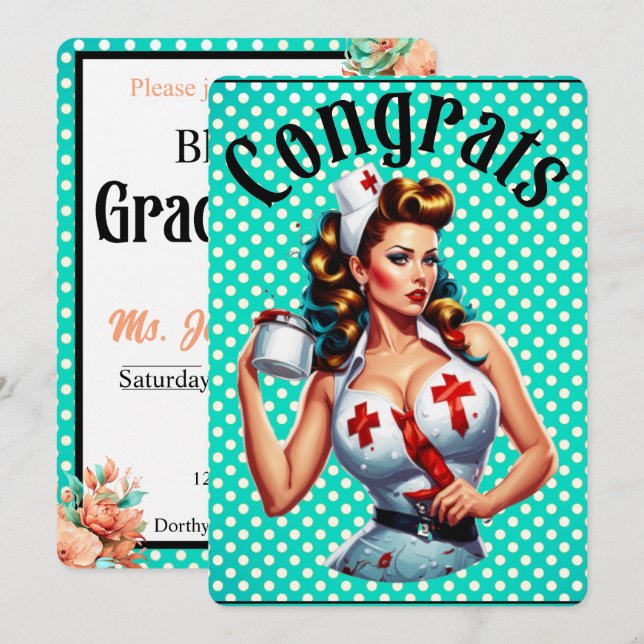 Convites Formatura da Enfermeira Pinup Abencoada   (Frente/Verso)