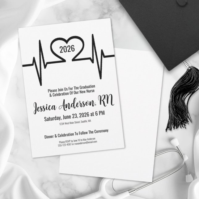Convites Formatura da Escola de Enfermagem Médica (Simple Medical Nursing School Graduation Invitation)