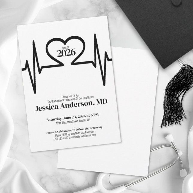 Convites Formatura da Faculdade de Medicina de Enfermagem D (Simple Nursing Doctor Medical School Graduation Invitation)