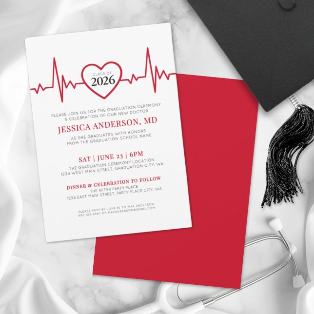 Convites Formatura da Faculdade de Medicina Doutora em Enfe (Elegant Nursing Doctor Medical School Graduation Invitation)