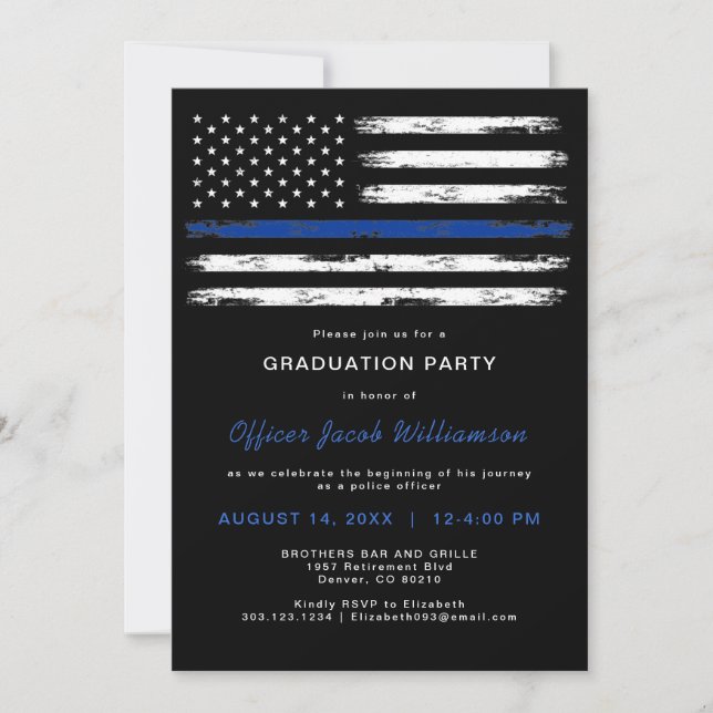 Convites Formatura da Linha Azul Fina da Polícia (Frente)