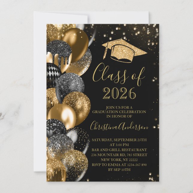 Convites Formatura da turma de 2026 Elegante Brilho Dourado (Frente)