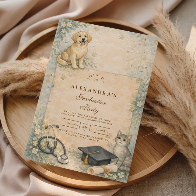 Convites Formatura de Jaleco Branco em Cuidados Animais (Criador carregado)