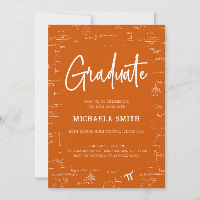 Convites Formatura de Matemática Elegante Laranja Graduada (Frente)