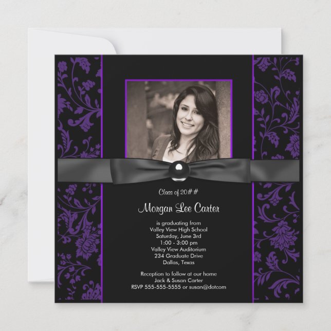 Convites Formatura de Meninas Roxo e Preto (Frente)