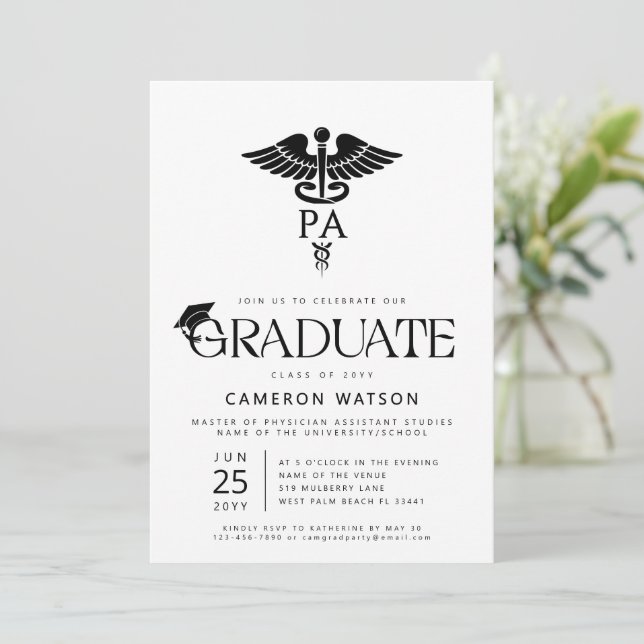 Convites Formatura de Pós-Graduação em Assistente Médico (Em pé/Frente)