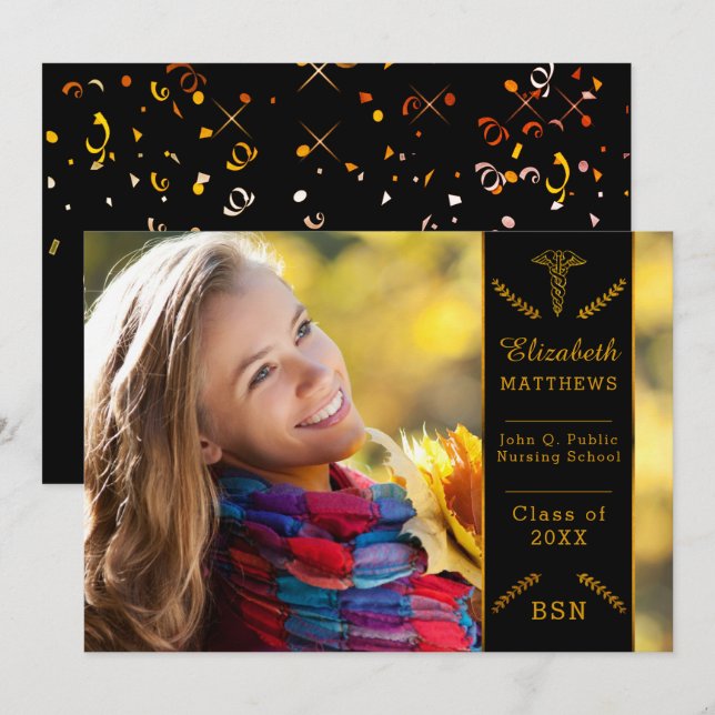 Convites Formatura Elegante e Sofisticada em Enfermagem | G (Frente/Verso)