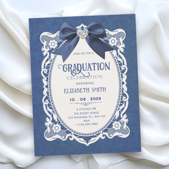 Convites Formatura elegante vintage azul (Criador carregado)
