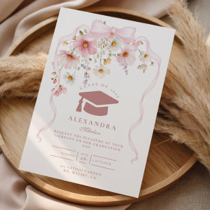 Convites Formatura Floral com Laço Rosa