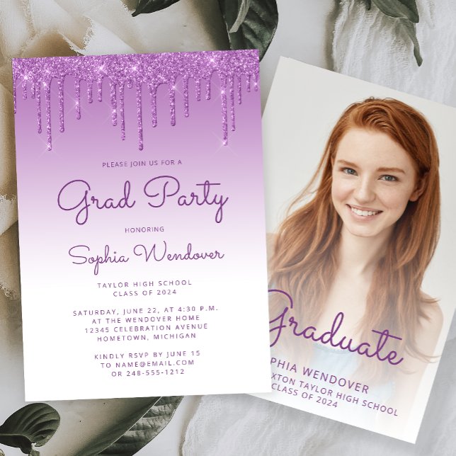 Convites Formatura Foto Drip Glitter Roxo Glam 2026 (Criador carregado)