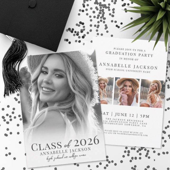 Convites Formatura Foto Simples Elegante Sofisticada Gradua (Stylish Elegant Graduate Simple Photo Graduation Invitation)