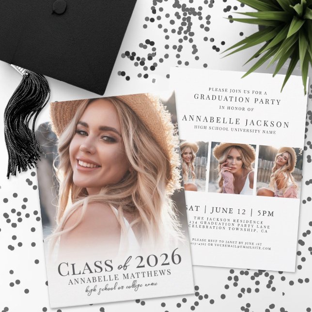 Convites Formatura Foto Simples Elegante Sofisticada Gradua (Stylish Elegant Graduate Simple Photo Graduation Invitation)