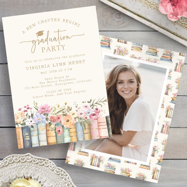 Convites Formatura Literária Floral (Floral Literary Photo Graduation Party Invitation by Painted Paperie
)
