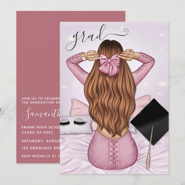 Convites Formatura Menina Rosa Dourado e Gengibre Rosa (Frente/Verso)