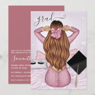 Convites Formatura Menina Rosa Dourado e Gengibre Rosa