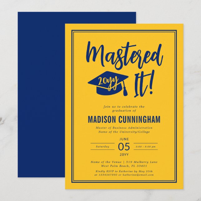 Convites Formatura Mestrado Modern Masterizado  (Frente/Verso)