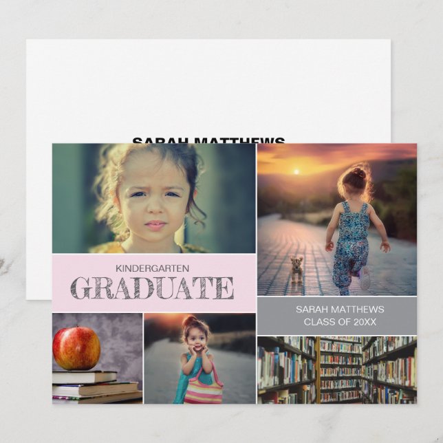 Convites Formatura na Educação Infantil Rosa Colagem de Fot (Frente/Verso)