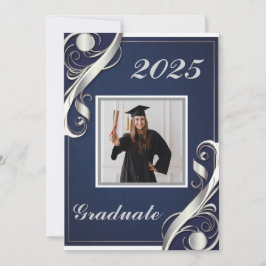 Convites Formatura Navy Silver White