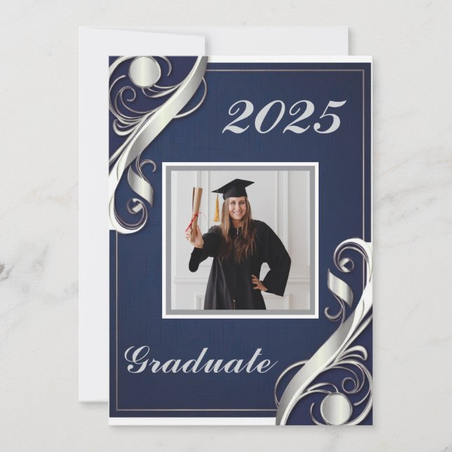Convites Formatura Navy Silver White (Frente)