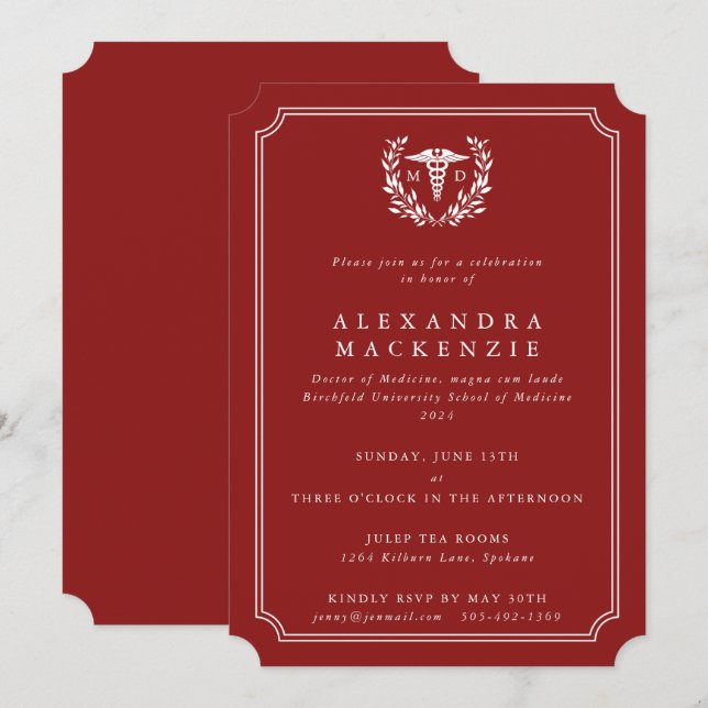 Convites Formatura no Caduceu MD Vermelho/Branco (Frente/Verso)