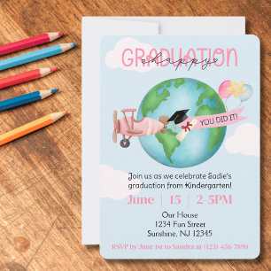 Convites Formatura Personalizada,Código QR,Foto,Avião Rosa