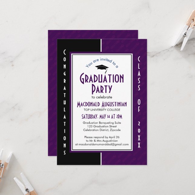 Convites FORMATURA Personalizado ROXO Graduado em Direito (Frente/Verso In Situ)