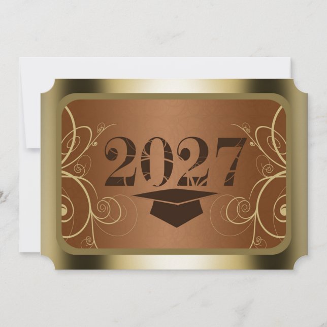 Convites Formatura Quadro Marrom e Dourado (Frente)