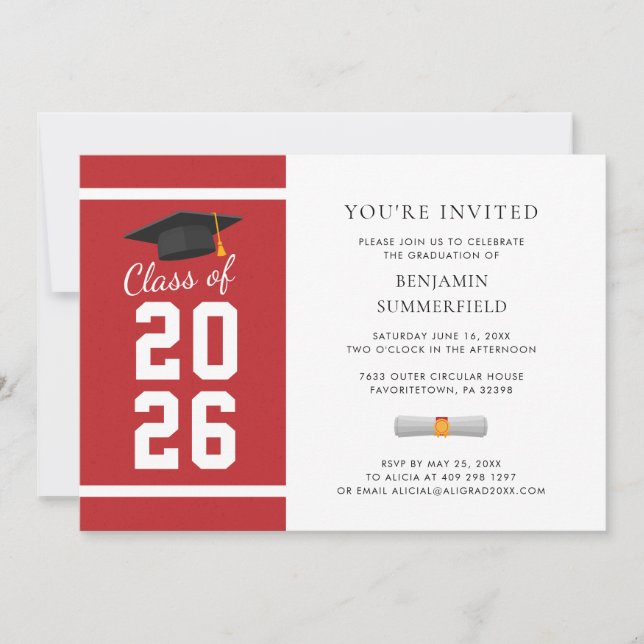 Convites Formatura Simples Moderna Vermelho Branco 2026 (Frente)