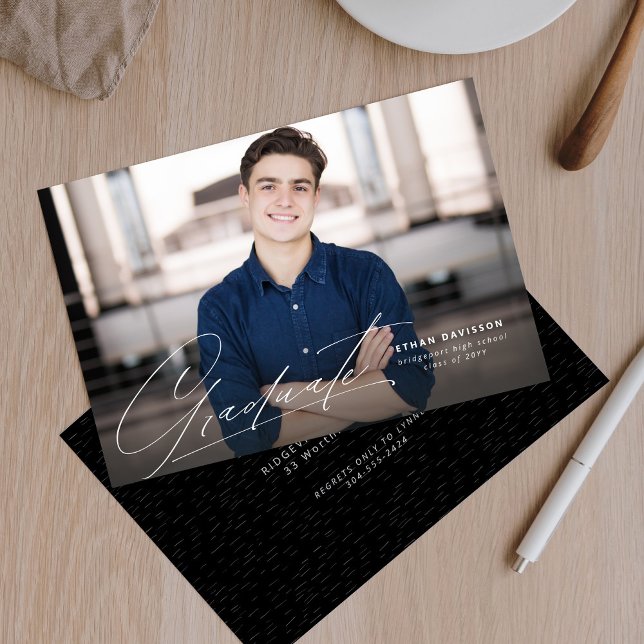 Convites Formatura uma foto roteiro simples moderno graduaç (Criador carregado)