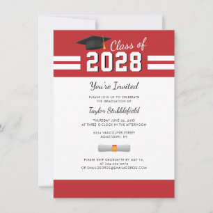 Convites Formatura Vermelho Branco Festa de Graduação 2024