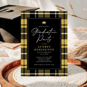Convites Formatura Xadrez Amarelo e Preto Preppy