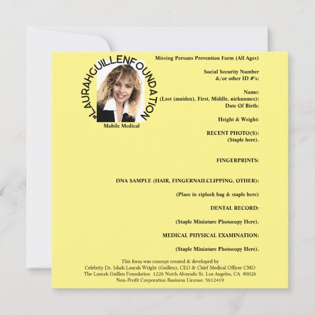 Convites Formulário de Prevenção de Pessoas Desaparecidas ( (Frente)