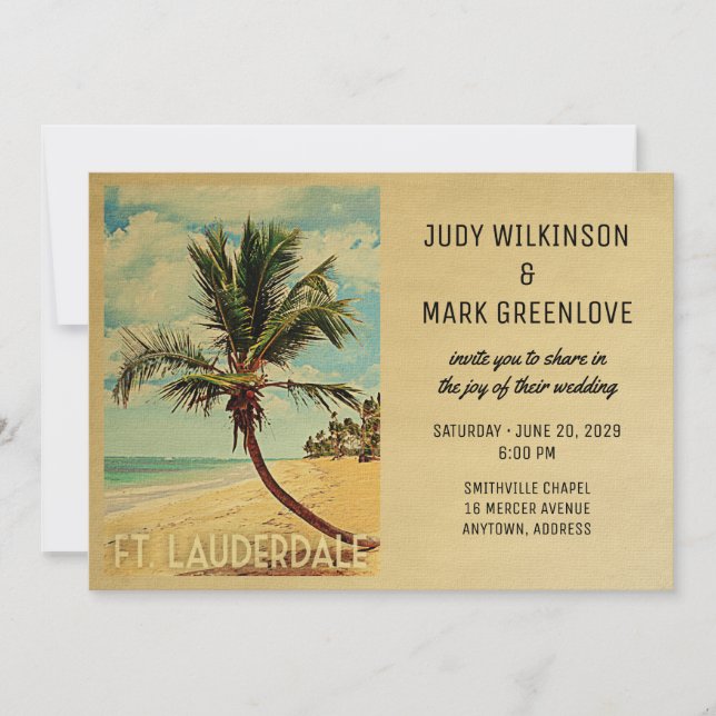 Convites Fort Lauderdale Wedding Invitation Beach Palm (Frente)