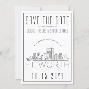 Convites Fort Worth Wedding Skyline Estilizado Salve a Data