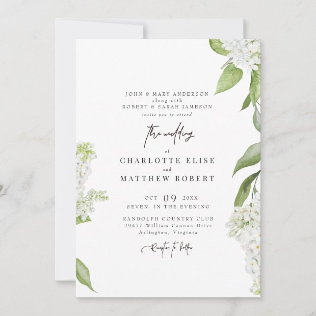 Convites Forte Casamento Floral Branco Moderno (Frente)