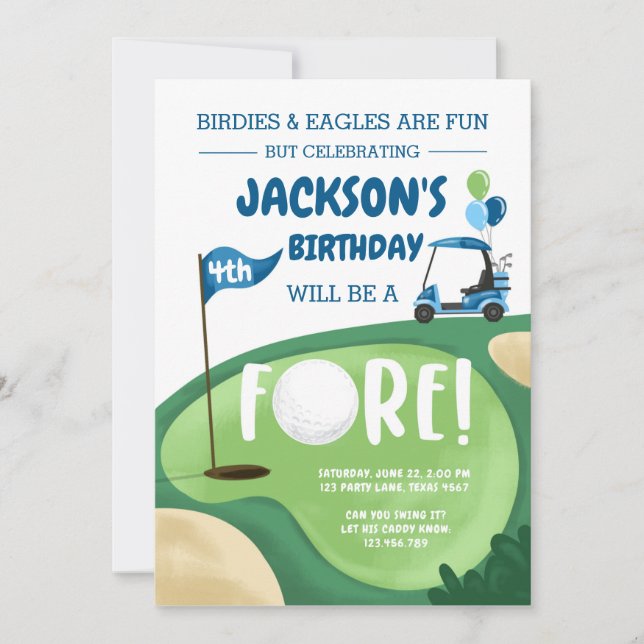 Convites Forte Golf Boy Quarto Aniversário Par Tee Golfe Qu (Frente)