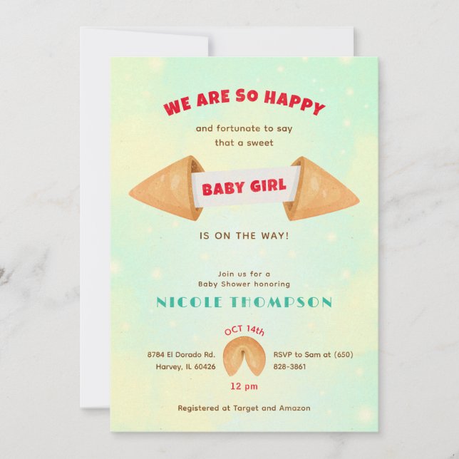 Convites Fortune Cookie É Bebê Menina Chá Bonito (Frente)