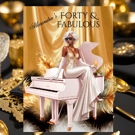 Convites Forty Fabulous Elegant Birthday Gold White Piano