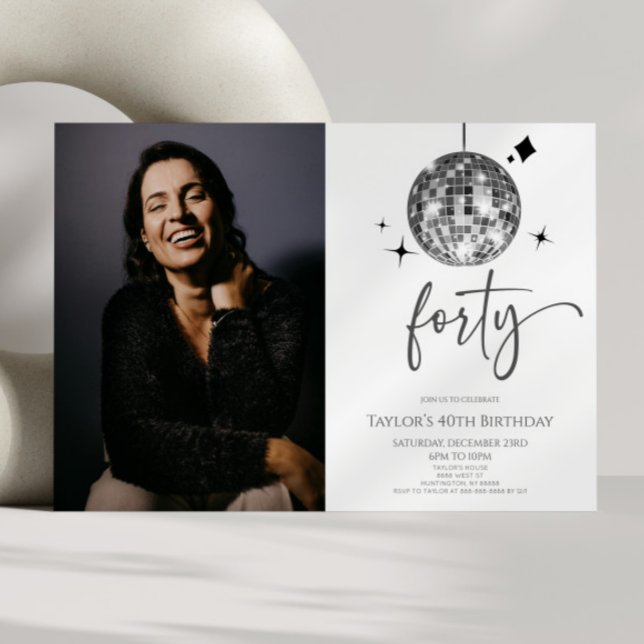 Convites Forty Silver Disco Ball Photo 40th Birthday Party (Criador carregado)