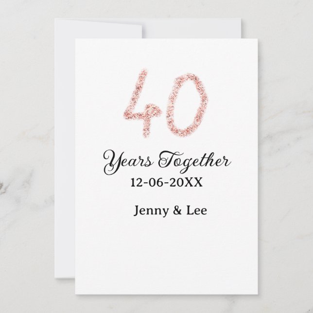 Convites Forty years together black pink glitter bold lette (Frente)