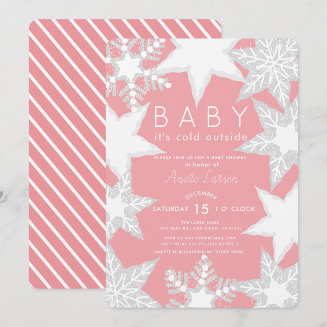 Convites Fosco Flocos de neve, Chá de fraldas de inverno ro (Frente/Verso)