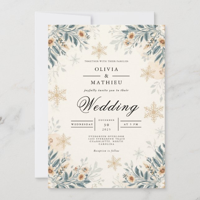 Convites Fosco Winter Floral Wedding (Frente)