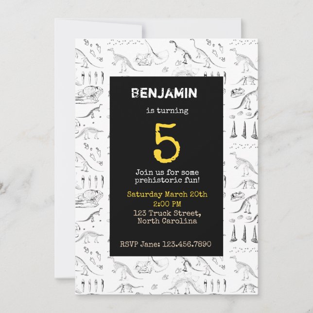 Convites Fósseis do Dinossauro - Aniversários de criança (Frente)