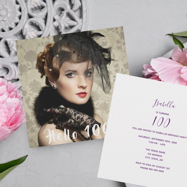 Convites Foto 100th Alô de festa de aniversário 100 (Criador carregado)