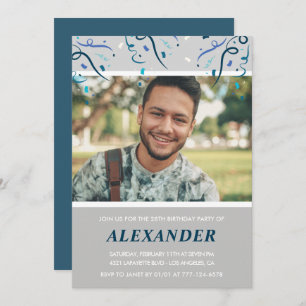 Convites Foto: 28 anos convida-o Blue Confetti